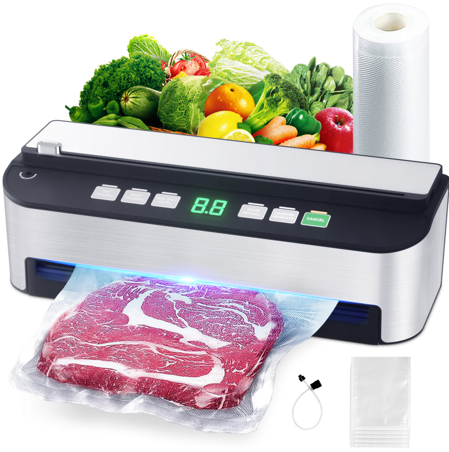 Vacuum Sealer Machine, Aeitto® 85KPA Fully Automatic 8-IN-1 Food Sealer with Bags Storage, Build-in Cutter, Moist&Dry Mode and Air Suction Hose | Digital Countdown | Sous Vide