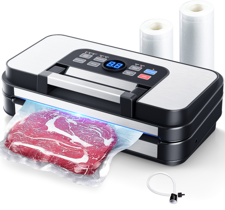 95Kpa Powerful Vacuum Sealer, Aeitto Food Sealer with 10-in-1 Functions, Easy-Lock  Handle, Double Heat Seal & Double Pump, for Food with Bags Storage, Built-in Cutter,Stainless Steel