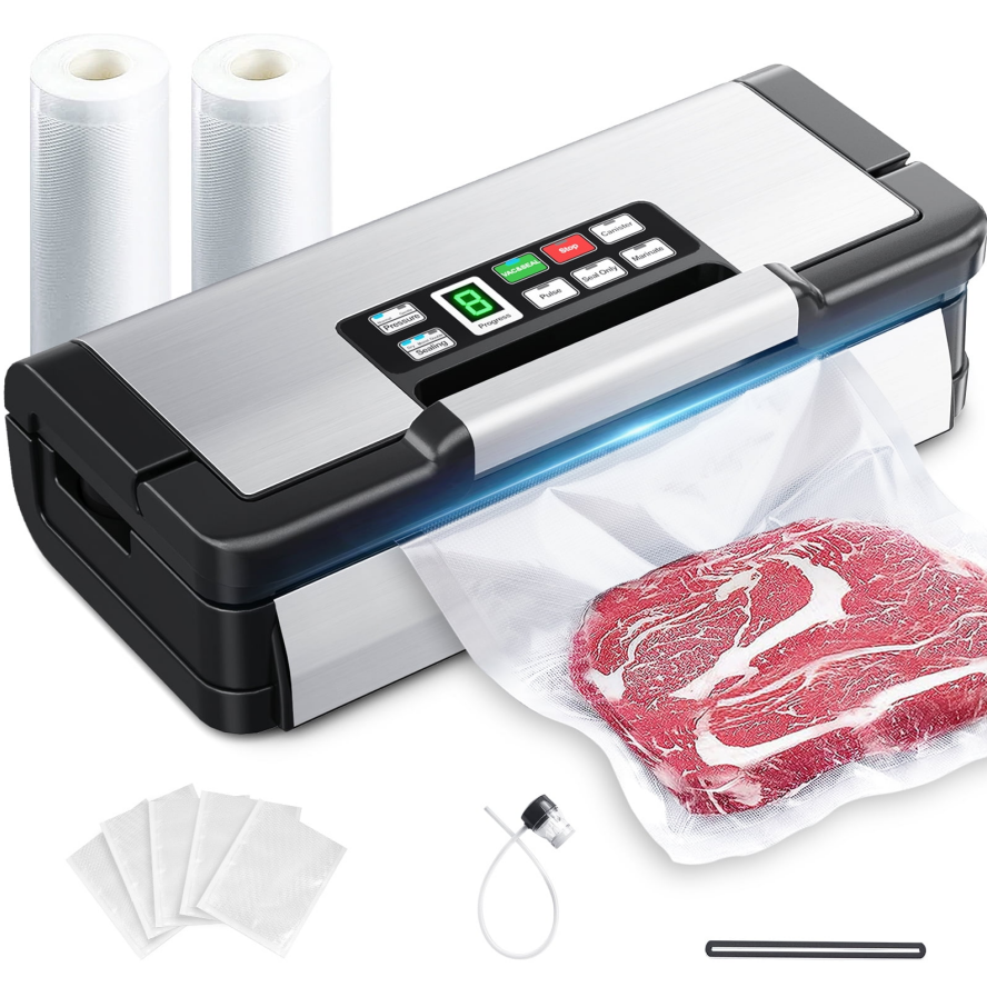 Aeitto 90Kpa Powerful Vacuum Sealer,with 10-In-1 Functions,Double Seal&Pump,Vacuum Sealer Machine for Food with Bags Storage,Built-in Cutter&Hose,Commercial Food Vacuum Sealer