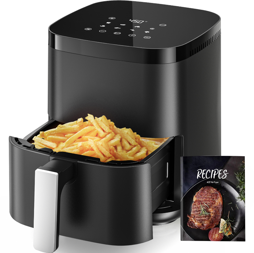 Air Fryer, Aeitto 8-in-1 Smart Compact 4QT Air Fryers, with Viewing Window,Shake Reminder,450°F Digital Airfryer with Flavor-Lock Tech,Dishwasher-Safe & Nonstick,Fit for 1-3 People, Black