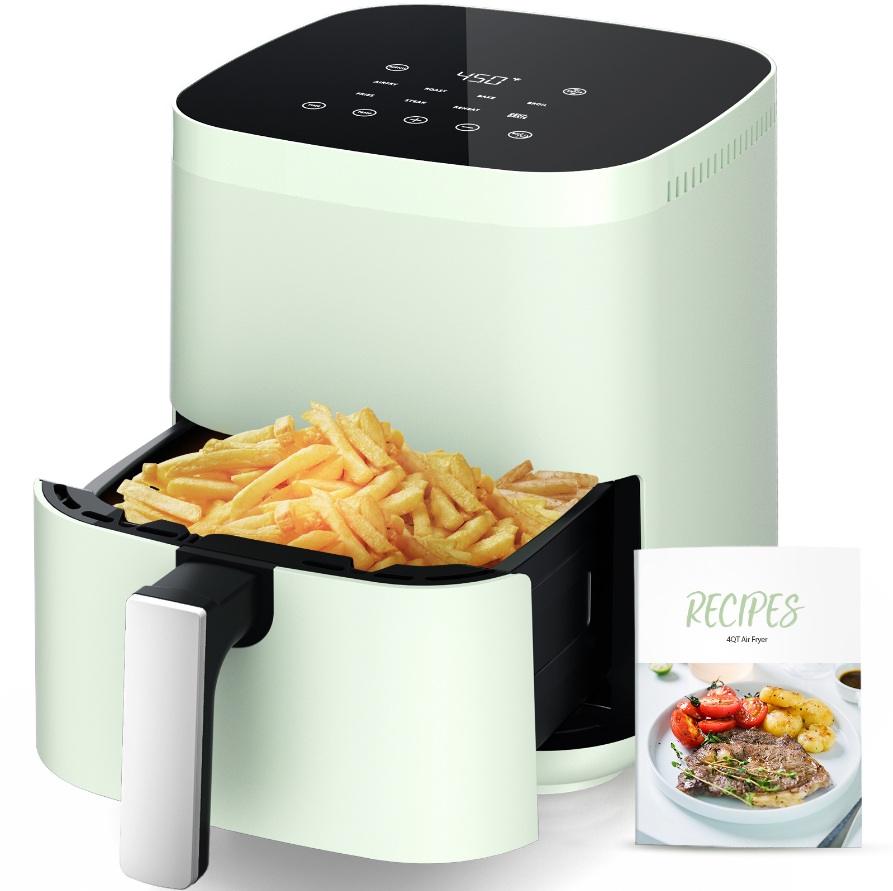 Air Fryer, Aeitto 8-in-1 Smart Compact 4QT Air Fryers, Shake Reminder,450°F Digital Airfryer with Flavor-Lock Tech,Tempered Glass Display, Dishwasher-Safe & Nonstick,Fit for 1-3 People, Green