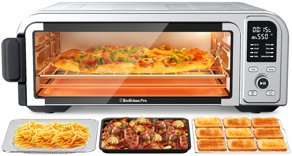 Aeitto 19QT Digital 8-in-1 Air Fryer Toaster Oven, 550°F Flavor-Lock Tech, Flip Up & Away Capability, 40+ Recipes, Airfryer Countertop Oven Combo, 4 Accessories, Fit 13" Pizza,Silver