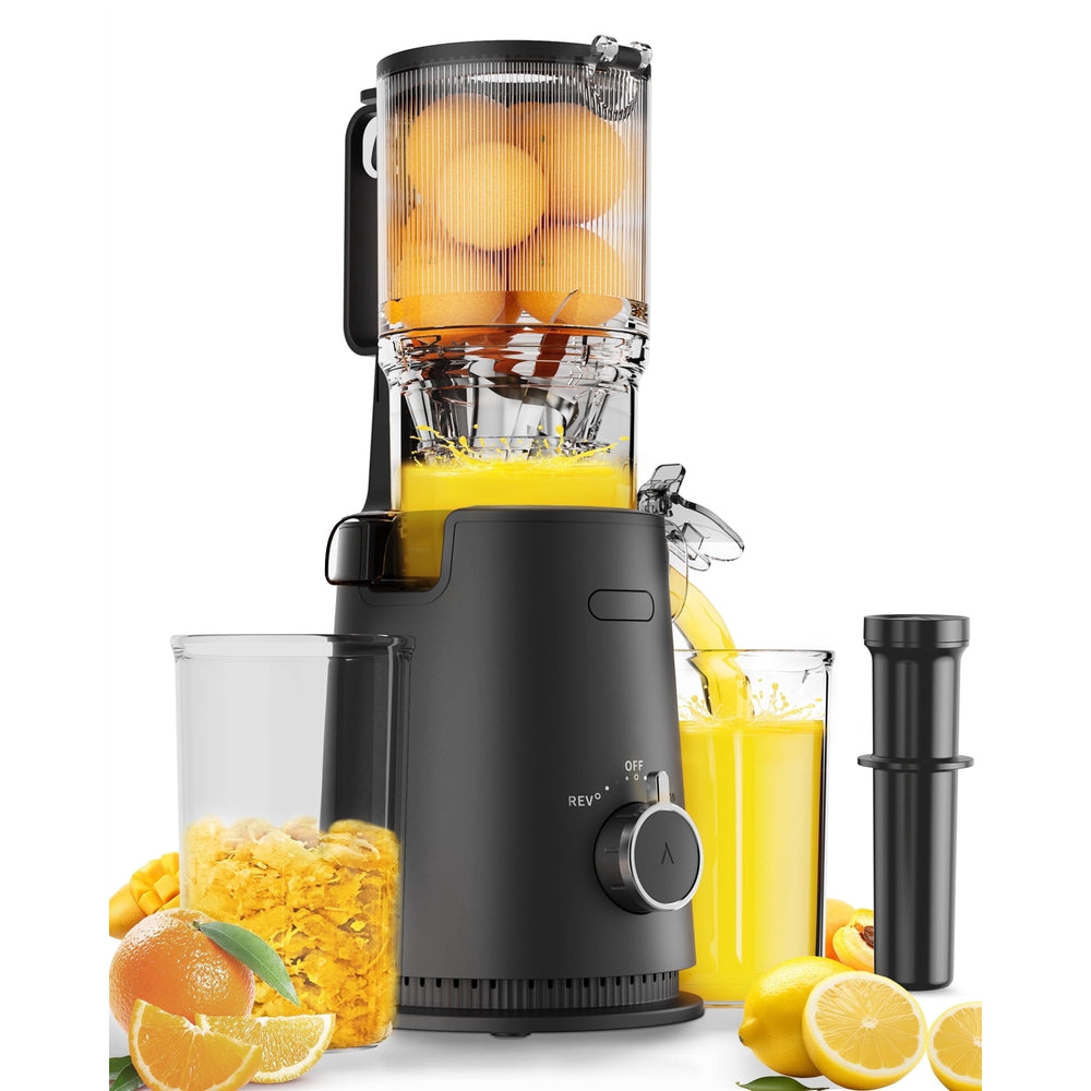 Juicer Machine with 4.35" Wide Mouth, Aeitto Cold Press Juicer Machine for Fruits and Vegetables, Slow Masticating Juicer Whole Fruit Juice Maker, High Juice Yield, Easy to Clean with Brush, Coal